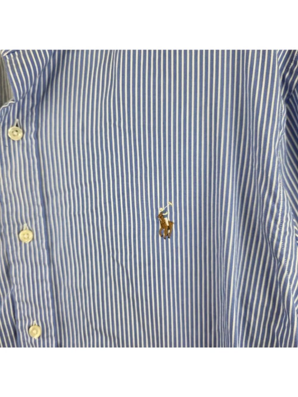 Polo Ralph Lauren Shirt Mens 18 34/35 Blue Pinstripe Slim Fit Button Dress Cotto
